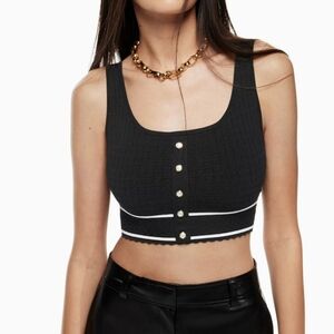 Aritzia Babaton Womens Black Sculpt Knit Button Tank Size XS Crop Work Preppy